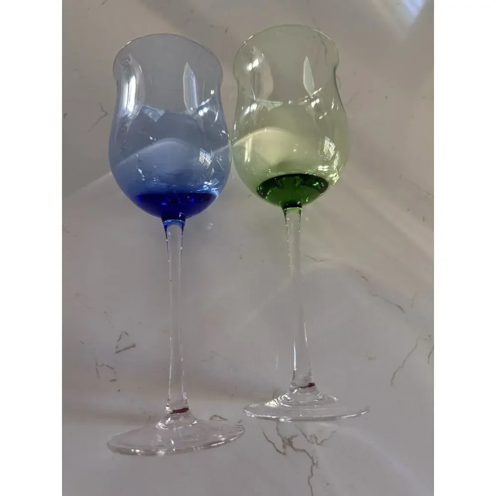 Lennox Gems Tulip Wine Glass Set 2 Stem Colorful Cocktail Barware MCM Minimalist
